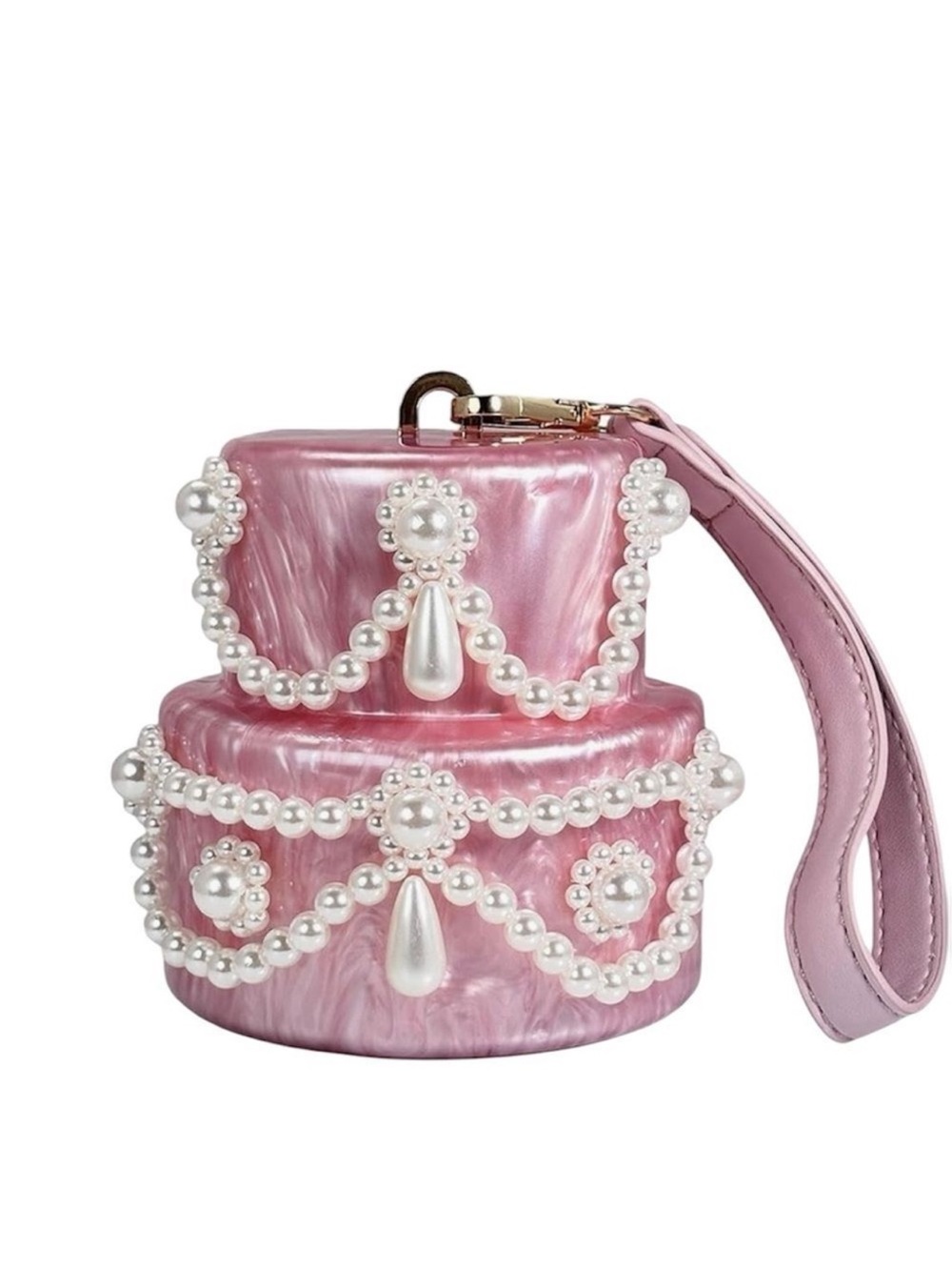 Cake Bag Pearl-Embellished Pink Mini Crossbody Bag - Picture 2 of 4